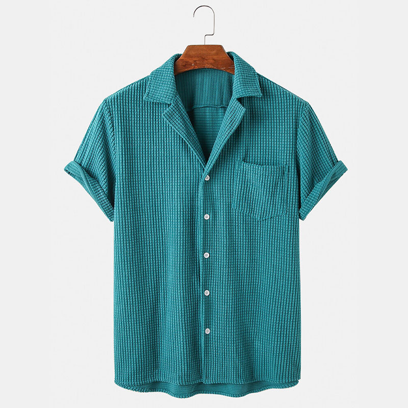 Corduroy Button Up Shirt Men - Summer Clothing Men's Luxury Corduroy Plaid