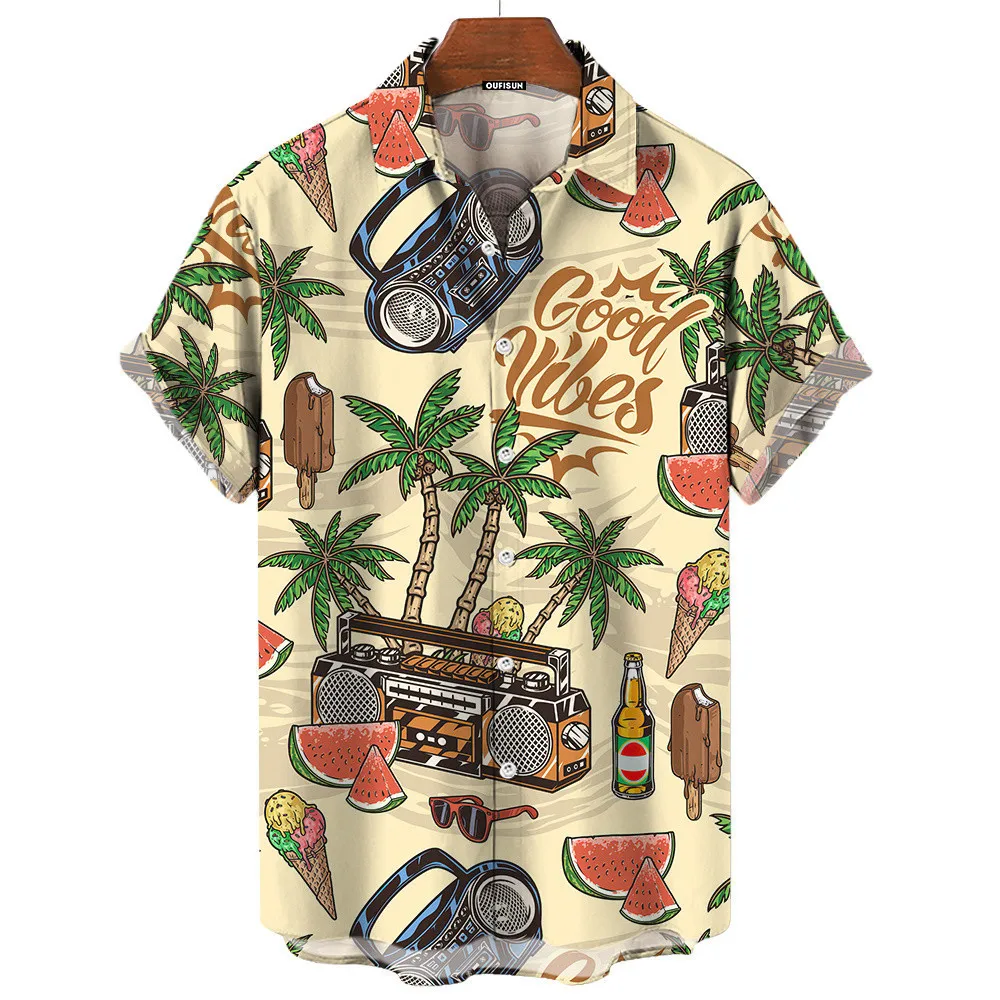 Men Retro Summer Good Vibes Ha - Vintage Hawaiian Floral Shirt ulasan dan harga