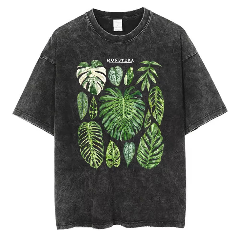 Monstera Leaves Graphic T-Shir - Acid Wash Vintage Graphic T Shirt ulasan dan harga