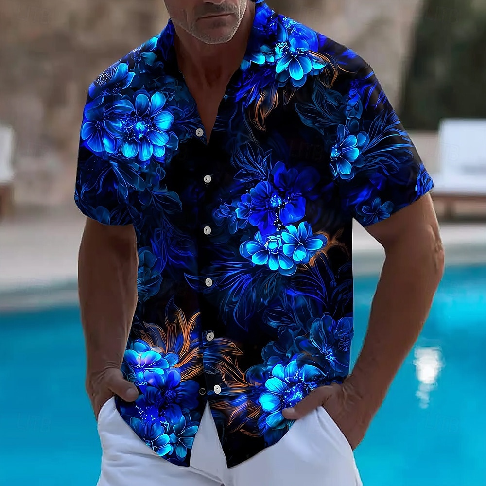 Men's Floral Print Neon Glow F - Vintage Hawaiian Floral Shirt ulasan dan harga