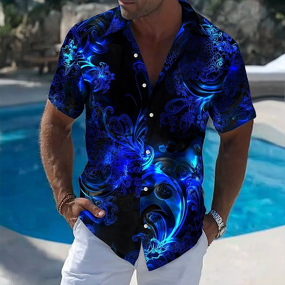 Men's Floral Print Neon Glow F - Vintage Hawaiian Floral Shirt ulasan dan harga