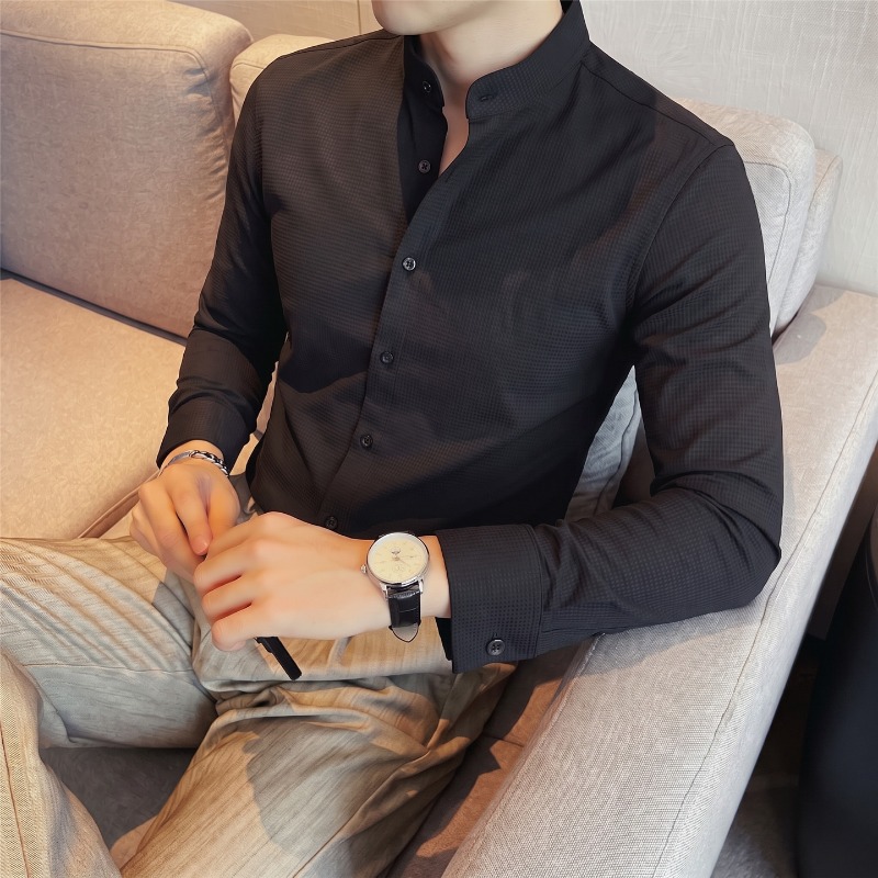 Men's Mandarin Collar Long Sle - Mandarin Collar Formal Shirt Slim Fit ulasan dan harga