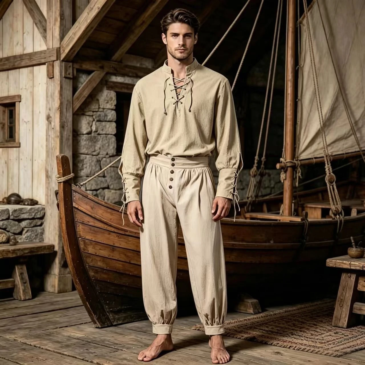 2Pcs Men Medieval Renaissance  - Shirts ulasan dan harga