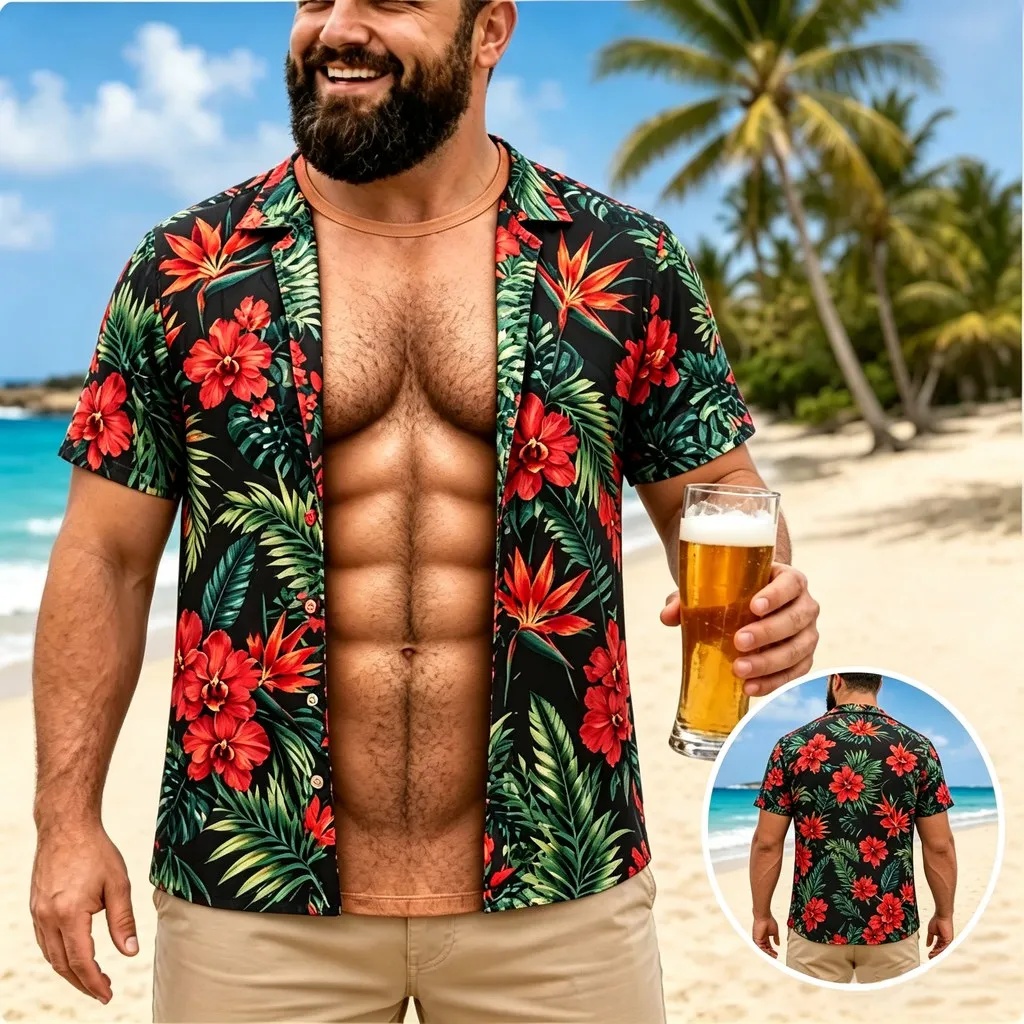 New Men's Hawaiian Shirt Short - Vintage Hawaiian Floral Shirt ulasan dan harga