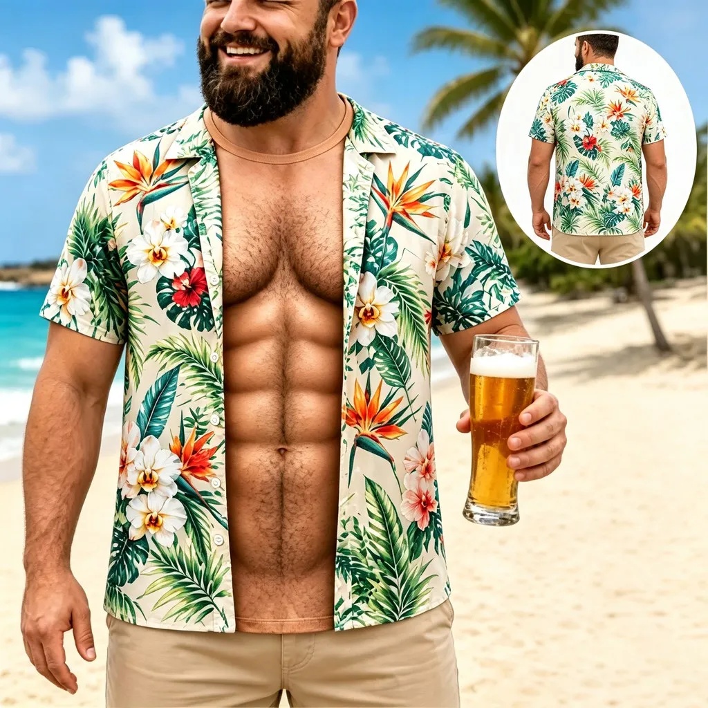 New Men's Hawaiian Shirt Short - Vintage Hawaiian Floral Shirt ulasan dan harga