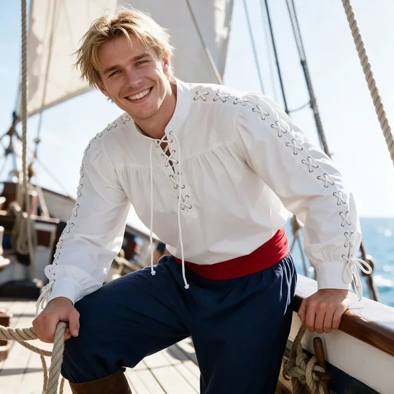 Men Medieval Pirate Shirt Full - Medieval Gothic Lace Up Pirate Shirt ulasan dan harga