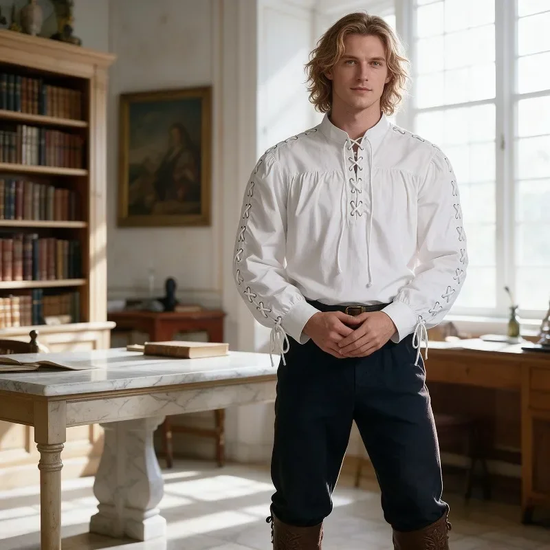 Men Medieval Pirate Shirt Full - Medieval Gothic Lace Up Pirate Shirt ulasan dan harga