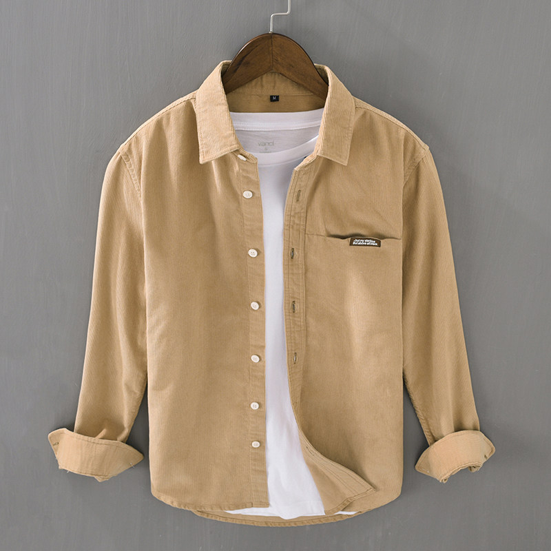 Retro Japanese Style Long Slee - Corduroy Button Up Shirt Men ulasan dan harga