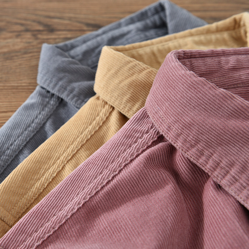 Retro Japanese Style Long Slee - Corduroy Button Up Shirt Men ulasan dan harga
