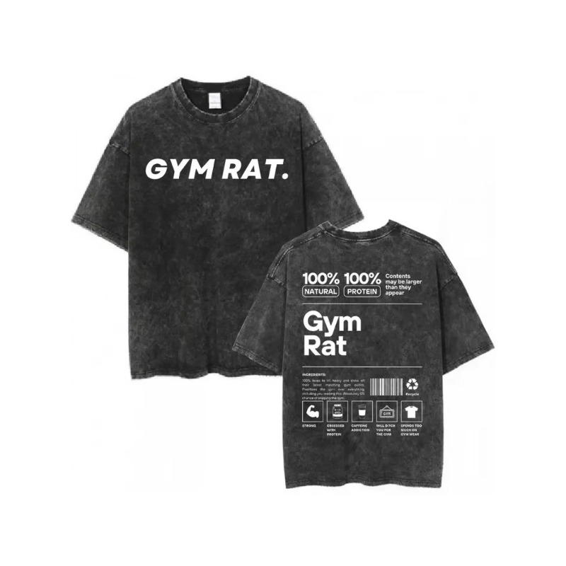 Vintage Gym Rat T-Shirt Loose  - Acid Wash Vintage Graphic T Shirt ulasan dan harga