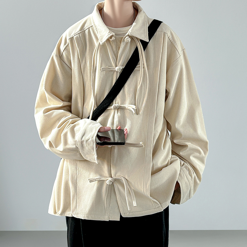 Men Retro Chinese Style Cordur - Corduroy Button Up Shirt Men ulasan dan harga