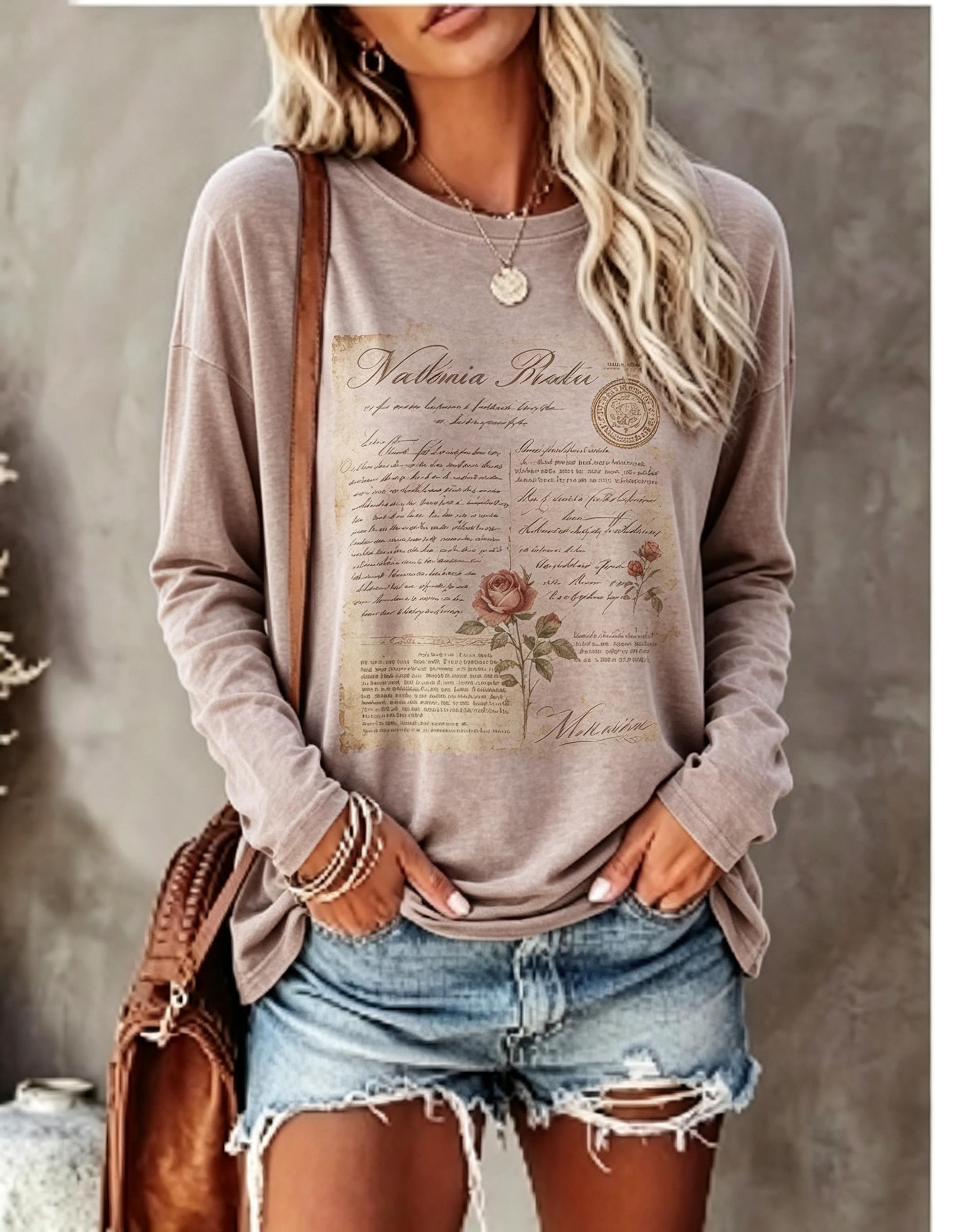 Women Long Sleeve T Shirt Vint - T-Shirts ulasan dan harga